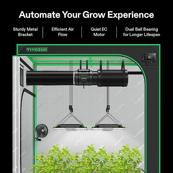 VIVOSUN Smart Air Filtration PRO G8 Kit 8", AeroZesh G8 Inline Duct Fan w/GrowHub E42A Temp. Humidity WiFi-Controller, Carbon Filter & Ducting, Cooling & Ventilation System for Grow Tent, Hydroponics