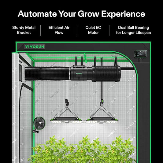 VIVOSUN Smart Air Filtration PRO G8 Kit 8", AeroZesh G8 Inline Duct Fan w/GrowHub E42A Temp. Humidity WiFi-Controller, Carbon Filter & Ducting, Cooling & Ventilation System for Grow Tent, Hydroponics