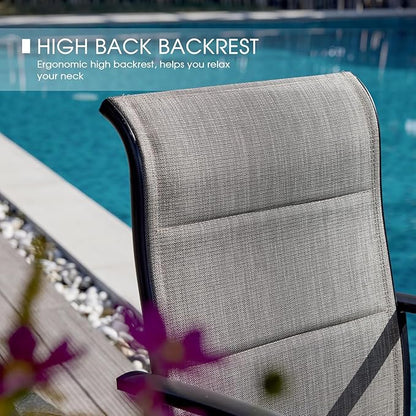 VICLLAX 3 Pieces Small Patio Table and Swivel Chairs for 2, All Weather Patio Dining Set, Black Tabletop and Mixed Brown Fabric