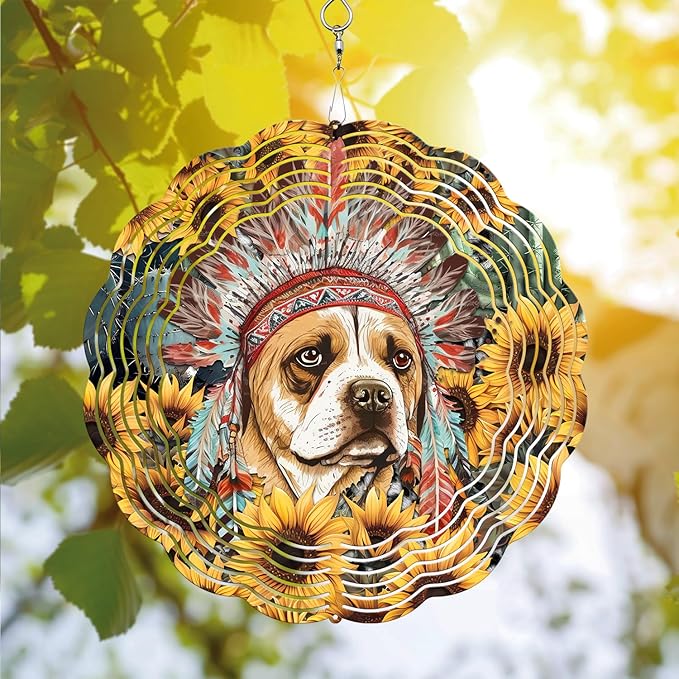 Native American Dog Wind Spinner, Native American Dog Wind Spinner Hanging for Yard and Garden, Unique Gift Wind Spinner, 3D Hanging Wind Spinner Outdoor
