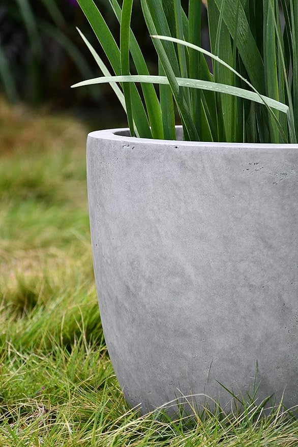 Kante 18 Inch Dia Round Concrete Planter, Indoor Outdoor Large Plant Pot with Drainage Hole and Rubber Plug for Home Patio Garden, Natural Concrete