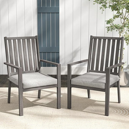 Patio Dining Chair Set of 2, Aluminum Outdoor Dining Chairs with Waterproof Cushions, Metal Outdoor Patio Furniture Seating for Porch, Balcony, Deck, Backyard, Gray