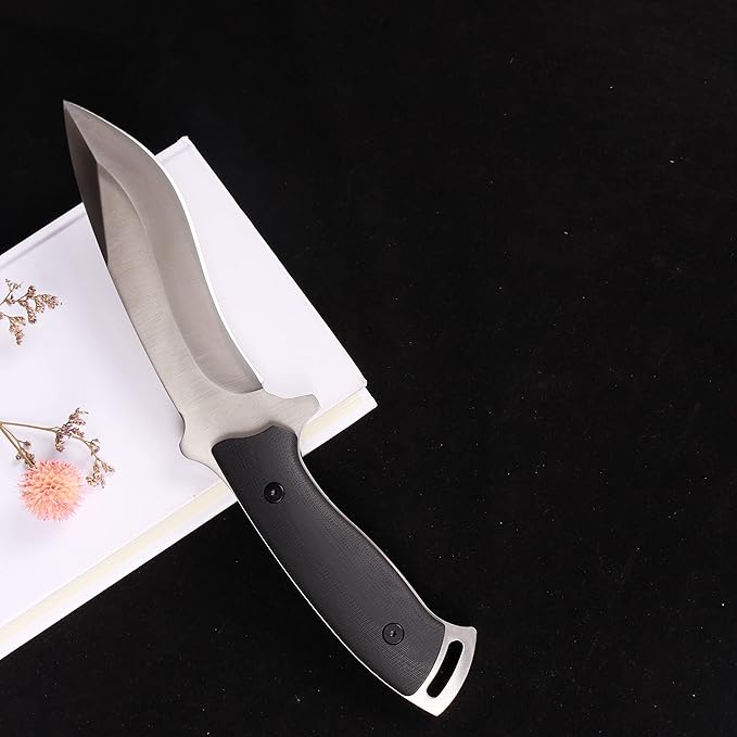 MASALONG kni227 dog leg straight fxied blade Bowie full tang Hunting Knife with Leather Sheath for Camping, Hiking, Survival