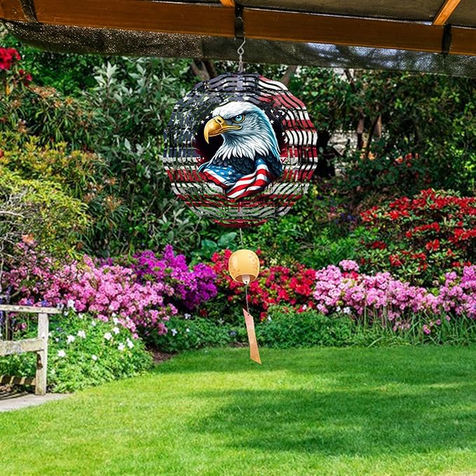 10 Inch 3D Flag Eagle Wind Spinner, Unique Metal Hanging Kinetic Wind Sculpture Ornament Gifts for Women Yard Art Garden Patio Lawn Indoor Outdoor Decor