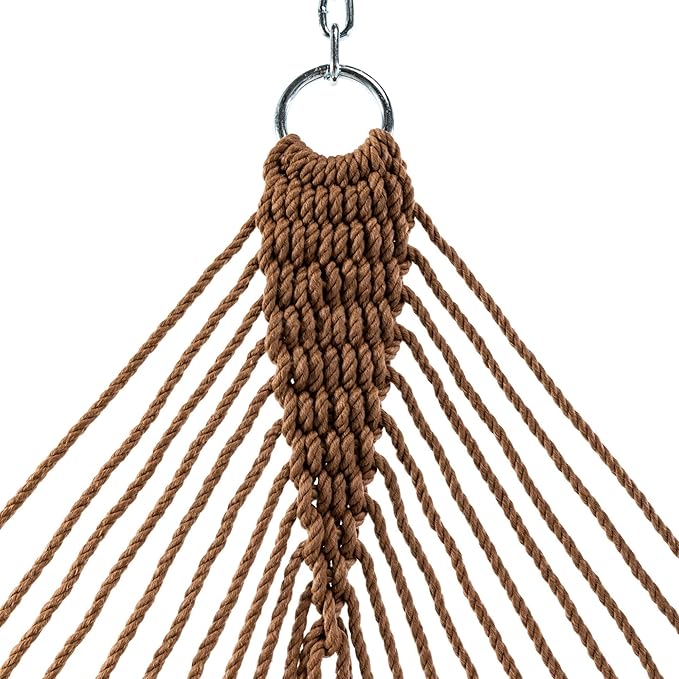 Original Pawleys Island Deluxe Antique Brown DuraCord Rope Hammock – 13 ft. x 60 in., 2-Person, 450 lb Capacity, Oak Spreader Bar, Zinc-Plated Hardware, Handcrafted in The USA