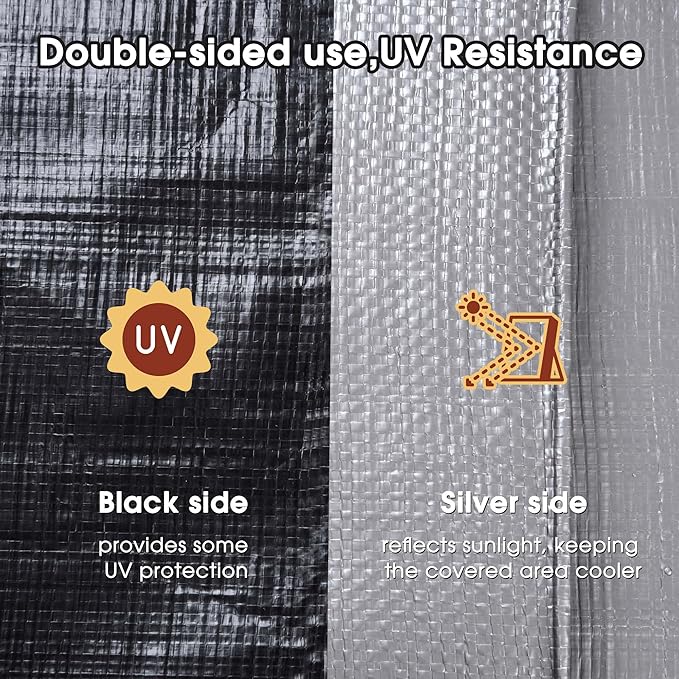 Yescom 16x20 Ft 10 Mil Poly Tarp Protective Cover Tarpaulin Heavy Duty Reversible Silver Black Tarps