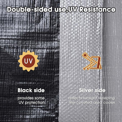 Yescom 20x30ft Heavy Duty Reinforced Poly Tarp Waterproof Tarpaulin 10-mil Ground Sheet Camping Tent Cover with Eyelets Reversible Silver Black Tarps