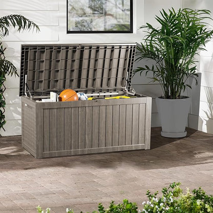 TARKARI 200 Gallon Lockable Resin Deck Box, Waterproof & UV-Resistant Outdoor Storage Box for Outdoor Cushion Storage, Garden Tools & Pool Accessories Storage, Gray