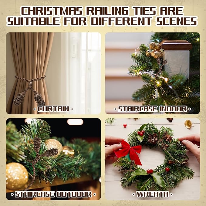 Shappy 36 Pieces Christmas Garland Banister Ties Christmas Decorative Reusable and Flexible Twist Ties for Garland, Banister Home Decoration (Brown)