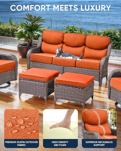 Luxury 22x24/22x25 6-Inch Smile Outdoor Cushions for Patio 5 Piece Set - Set of 5 Zippered Outside Pillows for Wicker Metal Dining Rocking Swivel Chairs Loveseat Couch Sectional Sofa - Orange