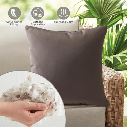 Outdoor Pillows Set of 2, 22''×22''Waterproof Throw Pillow for Patio Furniture, Feathers and Down Filled Outside Decorative Pillows Inserts for Garden, Porch Swing, Couch and Sofa