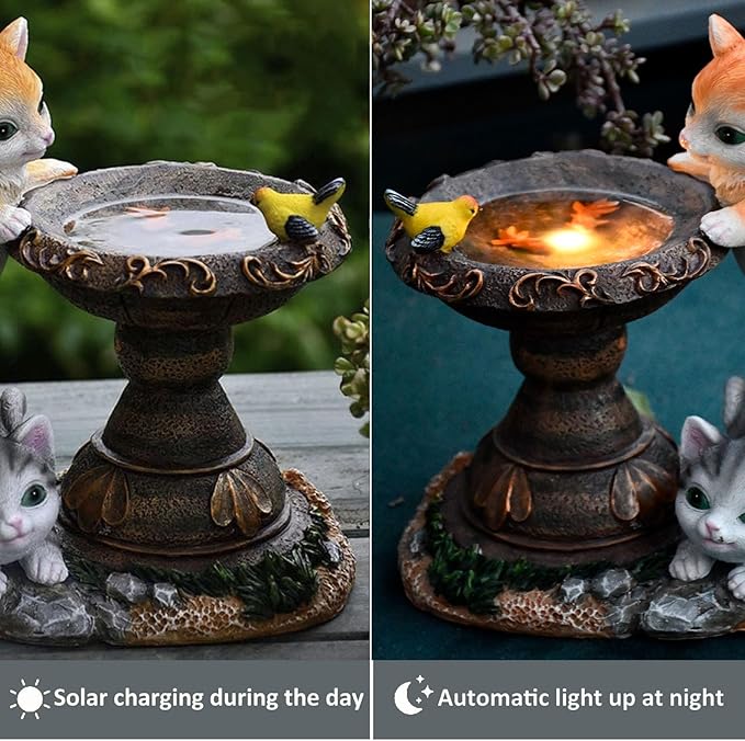 Solar Cat Garden Figurines Outdoor Decor Statue with LED Lights for Patio Balcony Yard Lawn Housewarming Gift for Garden Mom Grandma (Multicolor)