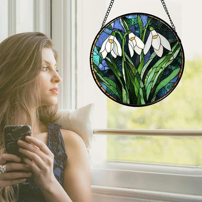 Stained Glass Window Hanging - Green Plants Birth Flowers Suncatcher for Doors Garden Patio Sun Catchers Decor Christmas Mother's Day Birthday Gifts for Women Men Mom Nana Friend 15 in