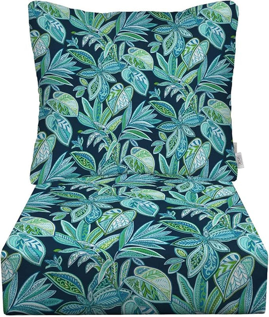 RSH DECOR Deep Seating Cushion with Pillow Back | 24” x 23” Seat | Water and Fade-Resistant Spun Fabric | Outdoor Chair Cushion Set for Patio Furniture | Crestwood Marine