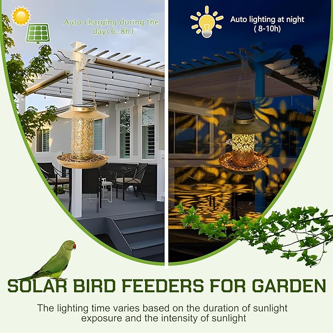 XDW-GIFTS Bird Feeder for Outdoors Solar Hanging Bird Feeder Bird House with Cardinal Feeder Large Capacity Metal Wild Bird Feeder for Garden Decor Unique Gifts & Patio Decor (Bronze, 8 INCH)