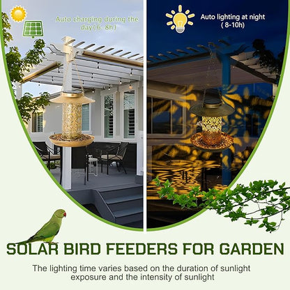 XDW-GIFTS Bird Feeder for Outdoors Solar Hanging Bird Feeder Bird House with Cardinal Feeder Large Capacity Metal Wild Bird Feeder for Garden Decor Unique Gifts & Patio Decor (Bronze, 8 INCH)