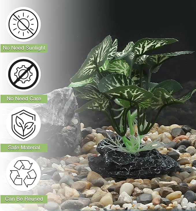 Aquarium Plastic Plants, Silk Aquarium Plants, Silk Plants for Betta Fish Tank, Plastic Plant Decoration for Aquarium, Green, Round Leaves, 3.94" Tall