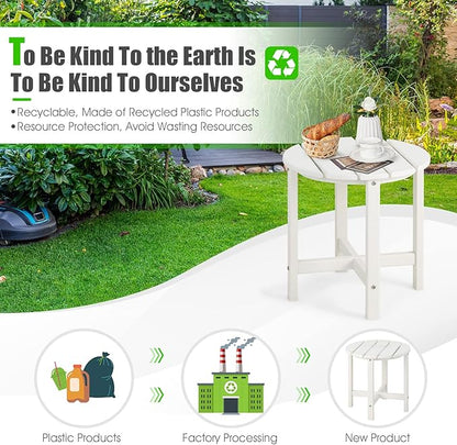 Tangkula Round Outdoor Side Table, 18 Inch Weather Resistant HDPE Adirondack Table, Outdoor Indoor Chairside End Tables, Patio Side Table for Lawn Garden Balcony Backyard, Easy Assembly (2, White)