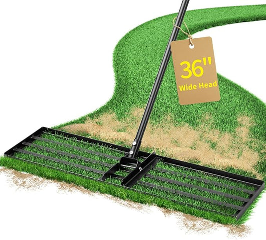 Jardineer Lawn Leveling Rake 36 Inches with 72 Inches Long Handle, Yard Leveling Rakes for Grass Soil, Lawn Leveler Rake Heavy Duty, Ground Dirt Leveler for Yard