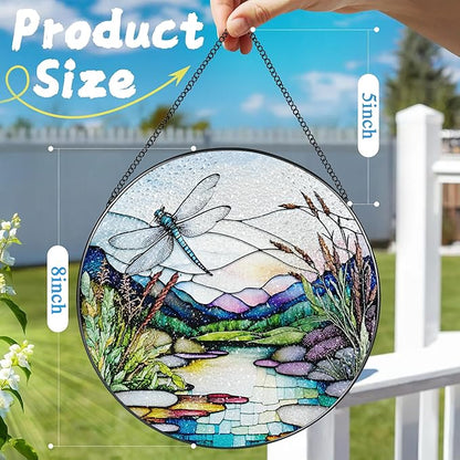 8 Inch Stained Glass Suncatcher Ornament, DOUHASU Dragonfly Sun Catchers Indoor Window, Stained Glass Window Hanging, Home Decor, Dragonfly Lovers Gifts for Her, Women, Mom, Wife