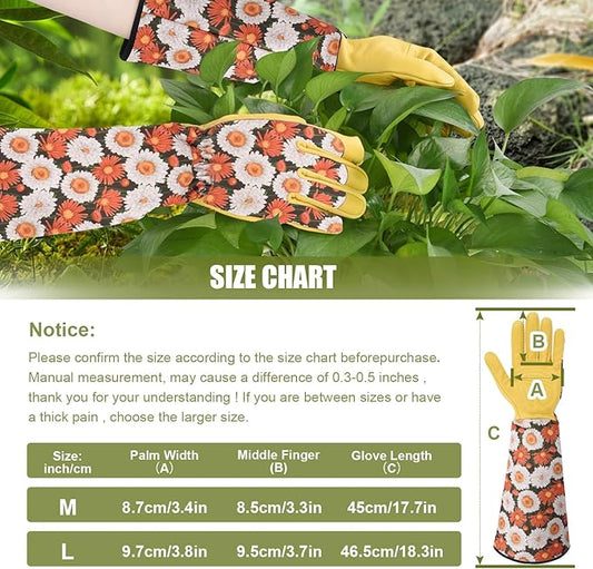 Long Gardening Gloves for Women Thorn Proof,Rose Pruning Cowhide Leather Garden Gloves for Cactus, Rose and Blackberry