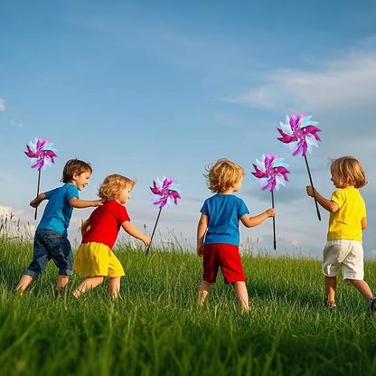 winemana 12 Pcs Reflective Pinwheels Outdoor, Wind Spinners for Yard & Garden, Sparkly Bird Repellent Windmill Scare Birds Away, Deterrent Devices for Outside Patio Lawn Spring Decor (Purple)