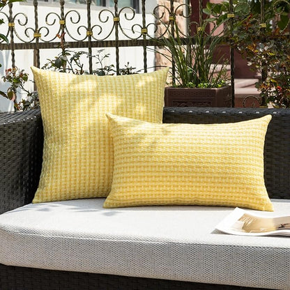 Kevin Textile Outdoor Waterproof Throw Pillow Covers Pack of 2 Weaving Texture Water Resistant Outside Decorative Cushion Covers for Garden Patio Tent Balcony Bench Couch Sofa 16x16 Inch, Yellow