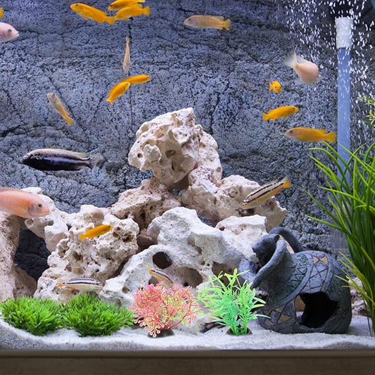 20pcs Fish Tank Decorations Set Aquarium Plants, Colorful Artificial Decor - Mini Plastic Water Plants Grass Accessories for Betta Goldfish Turtle, Random Color