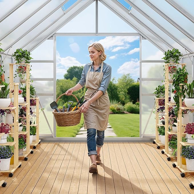 YITAHOME 10x8FT Polycarbonate Greenhouse Large Heavy Duty Green Houses Outdoor Aluminum Greenhouses with Sliding Doors Vent Window Walk-in Greenhouse for Garden Backyard, Matte Silver