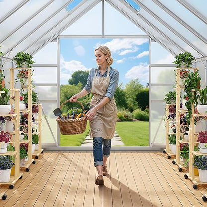 YITAHOME 10x8FT Polycarbonate Greenhouse Large Heavy Duty Green Houses Outdoor Aluminum Greenhouses with Sliding Doors Vent Window Walk-in Greenhouse for Garden Backyard, Matte Silver