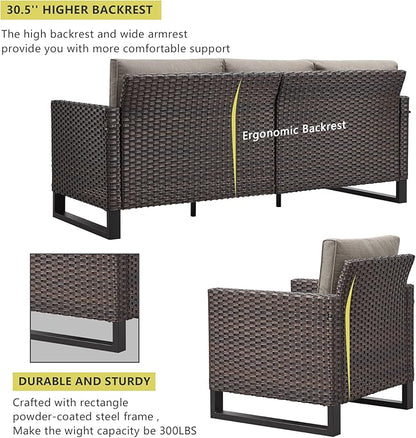 HUMMUH 7 Piece Patio Furniture Set PE Wicker Outdoor Couch,Patio Swivel Rocker Chairs and Ottomans Tables for Porch,Garden,Backyard