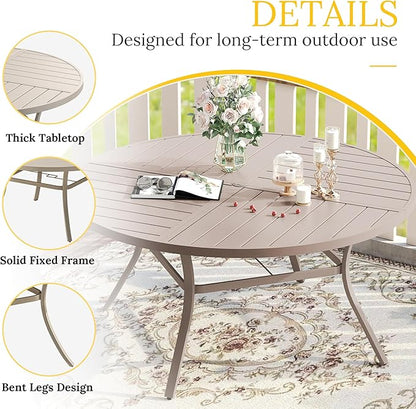 VICLLAX 9 Pieces Patio Dining Set for 8 Includes 60" Outdoor Round Table and 8 Patio Swivel Chairs for Lawn Garden, Sandshell Color Tabletop and Fabric