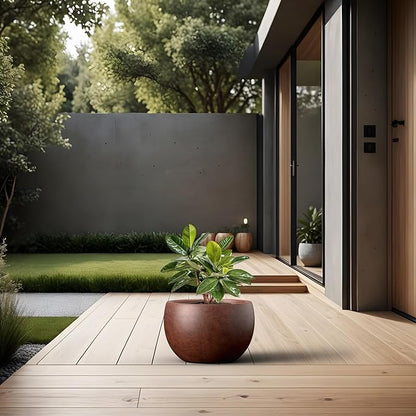 Kante 19.9" Dia Round Concrete Planter, Outdoor/Indoor Large Bowl Plant Pots with Drainage Hole and Rubber Plug for Garden Patio Balcony Home, Rusty