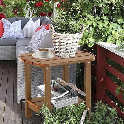LZRS Double Adirondack Side Table, Outdoor Side Tables, End Tables for Patio, Backyard,Pool, Indoor Companion, Easy Maintenance & Weather Resistant(Teak)