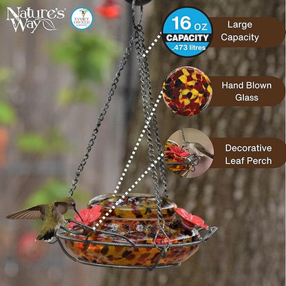 Nature's Way Bird Products GHF5 Hand Blown Garden Top Fill Hummingbird Feeder, 16 oz Capacity, Molten
