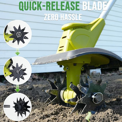 20V Cordless Tiller Cultivator with 48 Steel Tines, 9-inch Wide Battery Powered Garden Cultivator, Mini Tiller for Lawn/Gardening/Soil Cultivation(2*2Ah Battery and Fast Charger Included)