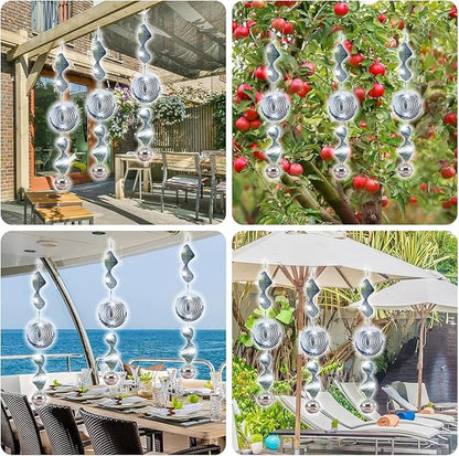 Stainless Steel Wind Spinner with Bells,Visual & Sound Bird Scarer to Keep Woodpeckers, Pigeons Away, Garden Decor for Yard, Patio, Farm Protection