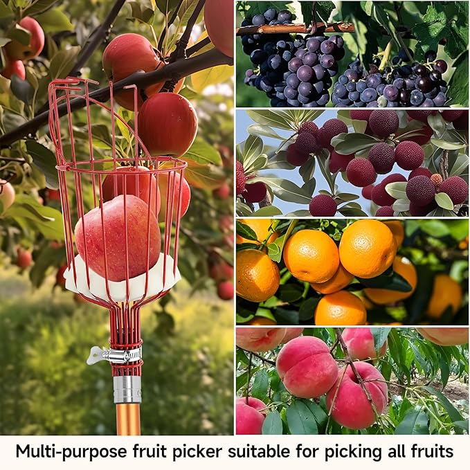SAN LIKE Fruit Picker Tool 18FT Telescoping Fruit Picker Pole, Easy to Assemble Twist-On Apple Basket, Lightweight Aluminum Fruit Picking Equipment for Getting Fruits Apple Orange Pear Mangoes