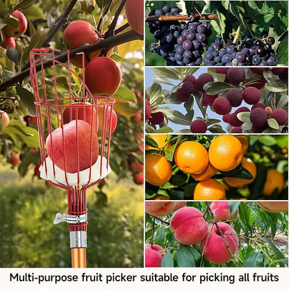 SANLIKE Fruit Picker Tool 12FT Telescoping Fruit Picker Pole, Easy to Assemble Twist-On Apple Basket, Lightweight Aluminum Fruit Picking Equipment for Getting Fruits Apple Orange Pear Mangoes