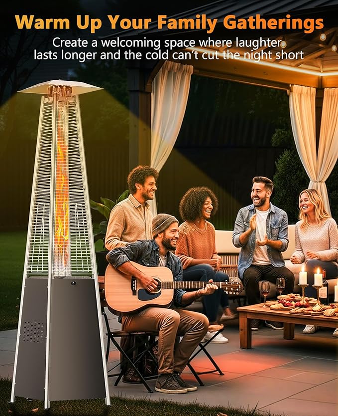 HUGROVE Pyramid Patio Heater for Large Area, 48,000 BTU Rapid Heating Outdoor Propane Heater With Wheels and Weatherproof Cover, Triple Protection System for Patio, Backyard, Garden, Pool (2 heaters)