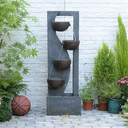 Outdoor Waterfall Fountain 5 Tier Tall Design 49.2 Inch Water Fountain with LED Lights and Pump Decorative Water Feature for Garden Patio Backyard