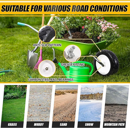 MZREXN 4.80/4.00-8" Flat Free Tire and Wheel 15" Solid Wheelbarrow Tires, 3.00-4.00/4.80-8" with 5/8" & 3/4" Bearings, 3" Centered Hub for Hand Truck Garden Trailers Utility Cart Yard Wagon 2PCS White