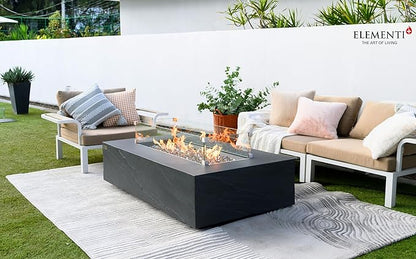 Elementi+ | Bundle Cape Town Gas Fire Pit Cast Concrete 56" Rectangular Fire Table, Outdoor Fire Pit Electronic Ignition | Canvas Cover, Fire Glass and Burner Lid Included | Dark Gray | Propane Gas