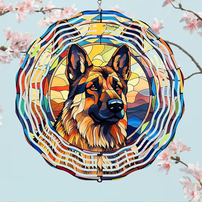 German Shepherd Dog Wind Spinners Outdoor Dog Memorial Gifts, 3D Metal Kinetic Hanging Garden Wind Spinner, Spinner Decor, Wind Sculptures for Outdoor & Indoor, Window, Yard Decor (German Shepherd 2)