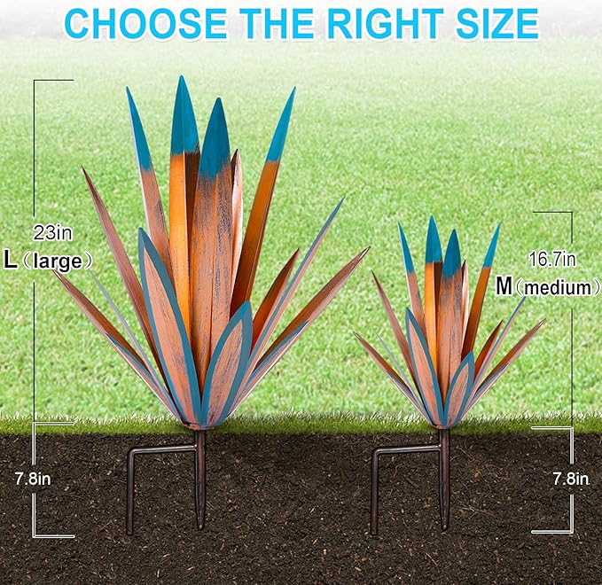 Homight Large Agave Sculpture Rustic Metal Agave Plant Outdoor Interior Decoration Outdoor Lawn Decoration Yard Wooden Posts Matching Garden Suitable for Patio