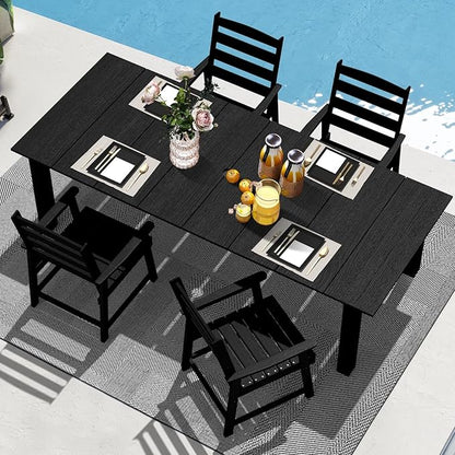 LOUNZY 5 Pieces Patio Dining Sets, Outdoor HDPE Furniture Set for 4 w/ 2" Hole Cut-Out Dining Table with 4 Patio Chairs for Pool, Lawn and Garden,Black