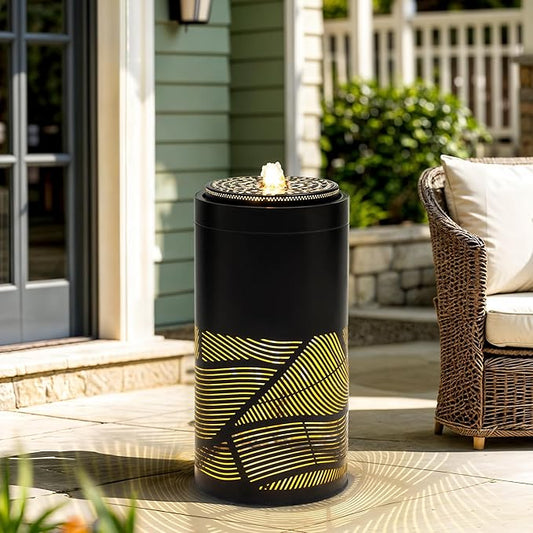 24" Outdoor Fountain, Metal Cutout Lantern Water Fountain, Charming Outdoor Lights for Garden, Patio, Yard