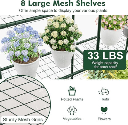 Happygrill Walk-in Greenhouse, Winter Hot House w/4 Tiers, 8 Shelves, Roll-up Zippered Door, Waterproof PVC Film, Portable Greenhouses for Outdoors for Potted Plants, Fruits, Vegetables, Flowers