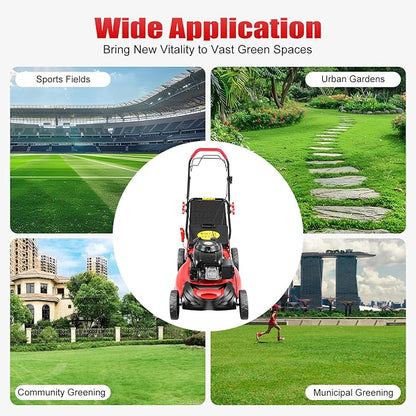 5Hp 4 Stroke Gas Push Lawn Mower, Self-Propelled Gas Powered Lawn Mower with Bagger, 20-inch & 140CC Gas Mower, 8 Adjustable Heights for Small to Medium Sized Yards