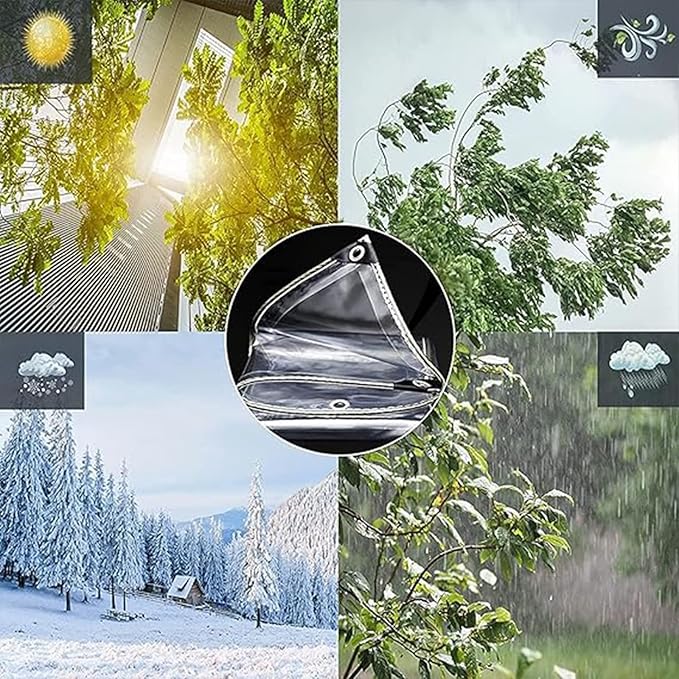 6' X 8' Clear Tarps Heavy Duty Waterproof PVC Vinyl 14 Mil Thick, Glass Tarpaulin with Metal Grommets, Protects Against Water, Tear, Cold Weather Resistan for Greenhouse Balcony Garden
